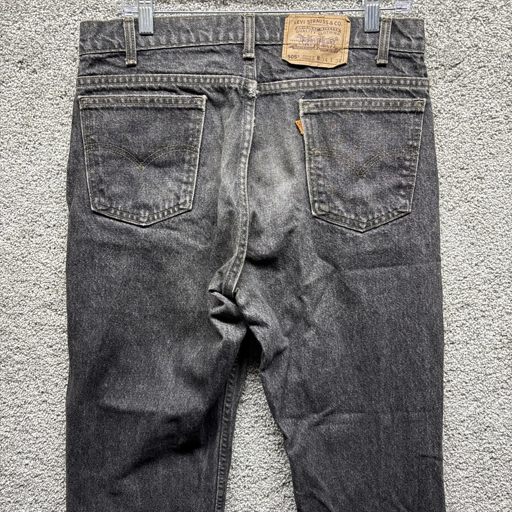 Vintage‎ Levi's 40505-0259 505 Denim Black Jeans Orange Tab USA 32x34 Distressed